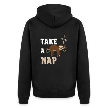 take a nap - Unisex Premium Organic Zip Hoodie - black - Back - Nico (187cm)