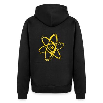 atom gelb - Unisex Premium Bio Zip Hoodie - Schwarz - Hinten - Nico (187cm)