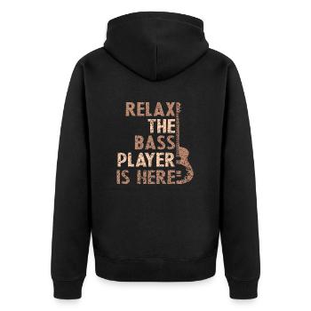 Entspannung Der Bassist ist hier Gitarre Bass Gitarrist - Unisex Premium Bio Zip Hoodie - Schwarz - Hinten - Nico (187cm)