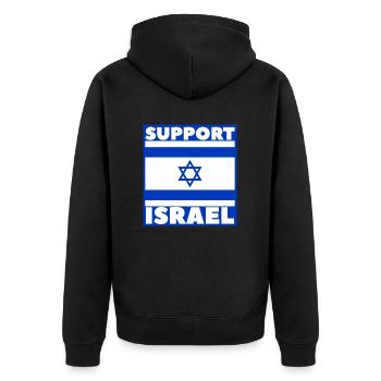 Support Israel - Unisex Premium Bio Zip Hoodie - Schwarz - Hinten - Nico (187cm)