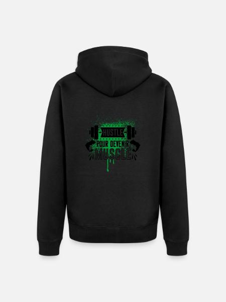 CONVERTIRSE EN MUSCULOSO, FRASE MOTIVACIONAL PARA EL DEPORTE - Chaqueta con capucha prémium ecológica unisex - negro