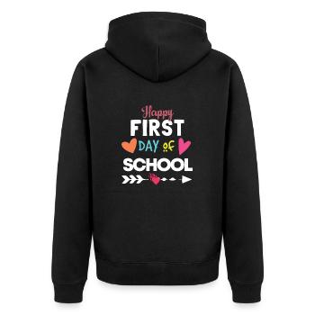 HAPPY FIRST DAY OF SCHOOL - Unisex Premium Organic Zip Hoodie - black - Back - Nico (187cm)