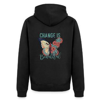 Schmetterling Blume blumig Sprüche Spruch Blumen - Unisex Premium Bio Zip Hoodie - Schwarz - Hinten - Nico (187cm)