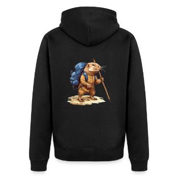 Mole rat with backpack and walking stick - Unisex Premium Organic Zip Hoodie - black - Back - Nico (187cm)