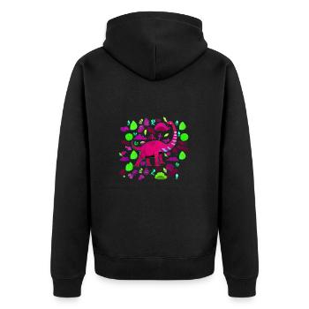Pinker Brontosaurus im Wald - Unisex Premium Bio Zip Hoodie - Schwarz - Hinten - Nico (187cm)