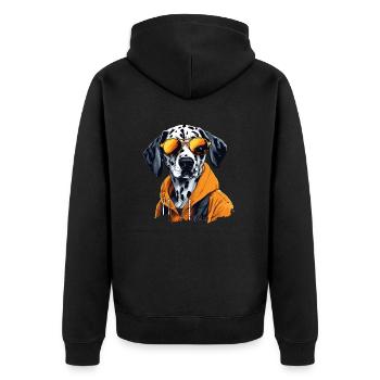 Held Skizze | Dalmatinischer Feuerwehrmann - Unisex Premium Bio Zip Hoodie - Schwarz - Hinten - Nico (187cm)