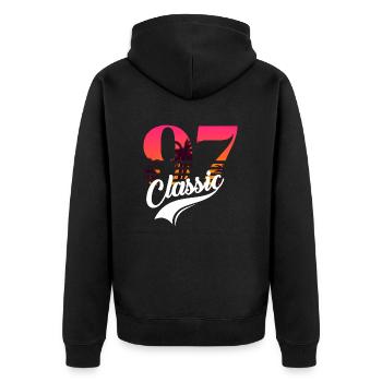 Vintage 1997-97th Anniversary - Unisex Premium Organic Zip Hoodie - black - Back - Nico (187cm)