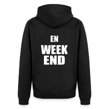 Am Wochenende - Unisex Premium Bio Zip Hoodie - Schwarz - Hinten - Nico (187cm)