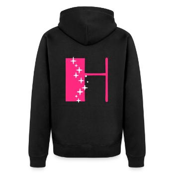 Buchstabe H Glitzer - Unisex Premium Bio Zip Hoodie - Schwarz - Hinten - Nico (187cm)