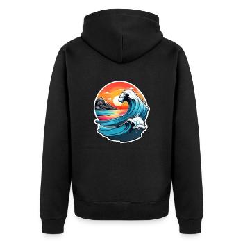 Wave - Sommer - Urlaub - Unisex Premium Bio Zip Hoodie - Schwarz - Hinten - Nico (187cm)