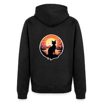 chat paysage et coucher de soleil - Veste à capuche bio Premium Unisexe - noir - Dos - Nico (187cm)