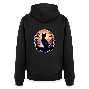 chat paysage et coucher de soleil - Veste à capuche bio Premium Unisexe - noir - Dos - Nico (187cm)