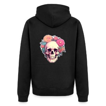 Human Skull & Flowers 2 - Unisex Premium Organic Zip Hoodie - black - Back - Nico (187cm)