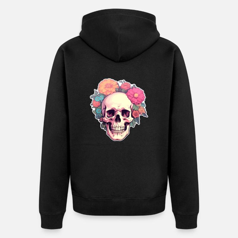 Crâne humain et fleurs 2 - Veste à capuche bio Premium Unisexe - noir
