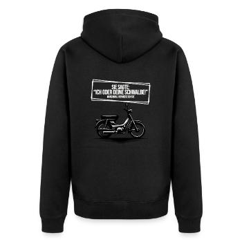 Lustiger Schwalbe Spruch Mofa Moped Geschenk - Unisex Premium Bio Zip Hoodie - Schwarz - Hinten - Nico (187cm)