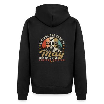 Mai 1985 Geburtstagsgeschenk Mai 1985 - 1985 Mai - Unisex Premium Bio Zip Hoodie - Schwarz - Hinten - Nico (187cm)