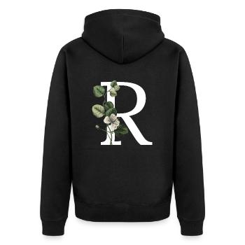 lettre r botanique vert - Veste à capuche bio Premium Unisexe - noir - Dos - Nico (187cm)