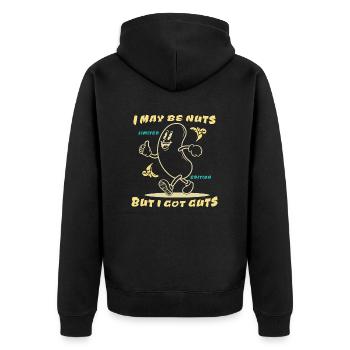 Lustiger Spruch - I may be nuts but I got guts - Unisex Premium Organic Zip Hoodie - black - Back - Nico (187cm)