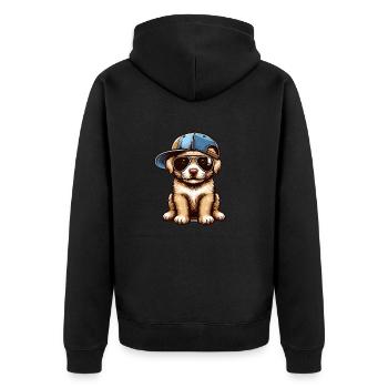 Cute Dog with Basecap and Sunglasses - süsser Hund - Unisex Premium Bio Zip Hoodie - Schwarz - Hinten - Nico (187cm)