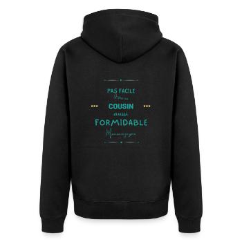 Cousin formidable mais je gère - Veste à capuche bio Premium Unisexe - noir - Dos - Nico (187cm)