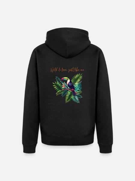 Wild & Free Toucan Illustration - Unisex Premium Organic Zip Hoodie - black