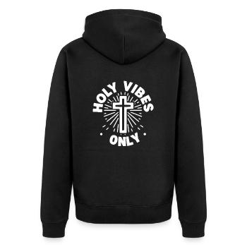 Vibrations sacrées uniquement - Veste à capuche bio Premium Unisexe - noir - Dos - Nico (187cm)
