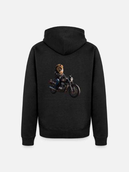 Biker-Löwe - Unisex Premium Bio Zip Hoodie - Schwarz