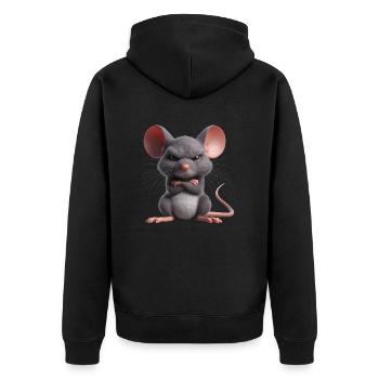 Maus grimmig 1 - Unisex Premium Bio Zip Hoodie - Schwarz - Hinten - Nico (187cm)