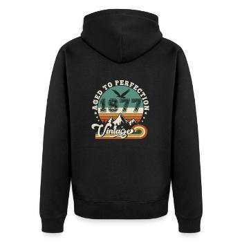 2069 Vintage Retro Jubiläum 1978.Auflage 2025. - Unisex Premium Bio Zip Hoodie - Schwarz - Hinten - Nico (187cm)