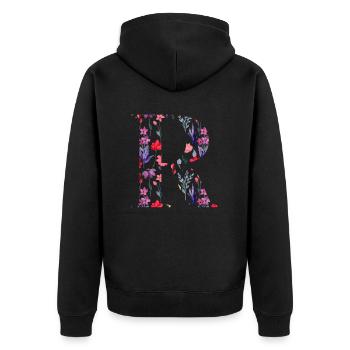 Blumen personalisierter Buchstabe r - Geschenkidee - Unisex Premium Bio Zip Hoodie - Schwarz - Hinten - Nico (187cm)