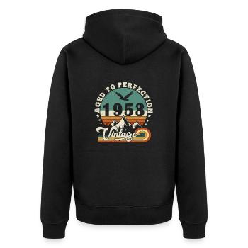 Aged to perfection 1954 Retro -Edition 2025. - Unisex Premium Organic Zip Hoodie - black - Back - Nico (187cm)