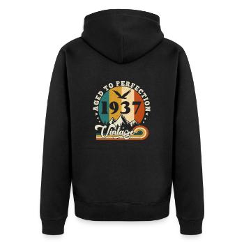 Vintage Birthday in 1938 - Birthday 2025. - Unisex Premium Organic Zip Hoodie - black - Back - Nico (187cm)