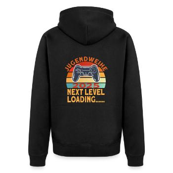Jugendweihe 2025 Geschenke für Jungen jugendliche - Unisex Premium Bio Zip Hoodie - Schwarz - Hinten - Nico (187cm)