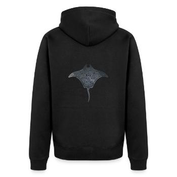 Magischer Rochen in filigranem Line-Art Design - Unisex Premium Bio Zip Hoodie - Schwarz - Hinten - Nico (187cm)