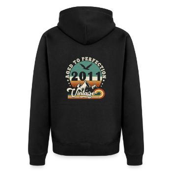 Aged to perfection 2011 Retro -Edition 2025. - Unisex Premium Organic Zip Hoodie - black - Back - Nico (187cm)