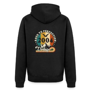 Jahrgang Geburtstag 2005 - Geburtstag 2025. - Unisex Premium Bio Zip Hoodie - Schwarz - Hinten - Nico (187cm)