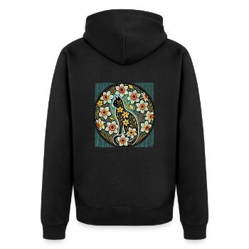 Daffodils Cat - Unisex Premium Organic Zip Hoodie - black - Back - Nico (187cm)