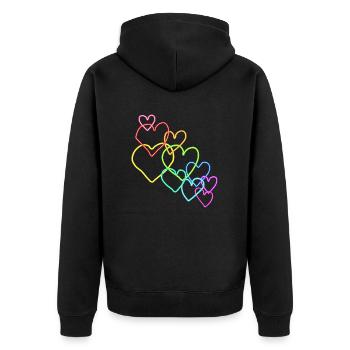 bunte Herzen Valentinstag - Unisex Premium Bio Zip Hoodie - Schwarz - Hinten - Nico (187cm)