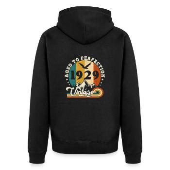 Jahrgang Geburtstag 1930 - Geburtstag 2025. - Unisex Premium Bio Zip Hoodie - Schwarz - Hinten - Nico (187cm)