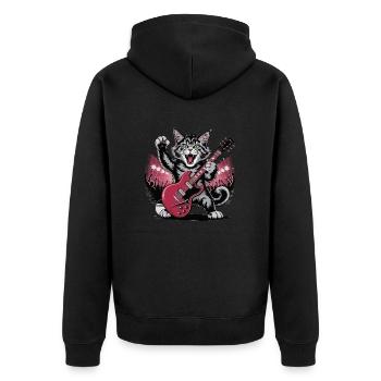 Rockende Katze mit E-Gitarre – Wildes Musikdesign - Unisex Premium Bio Zip Hoodie - Schwarz - Hinten - Nico (187cm)