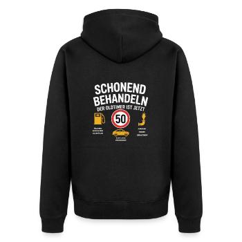 Lustiges 50. Geburtstag T-Shirt – Oldtimer - Unisex Premium Bio Zip Hoodie - Schwarz - Hinten - Nico (187cm)