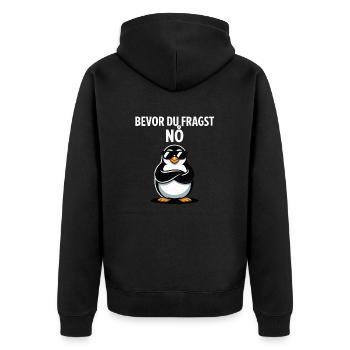 Lustiger Pinguin Spruch – Bevor Du Fragst: Nö - Unisex Premium Bio Zip Hoodie - Schwarz - Hinten - Nico (187cm)