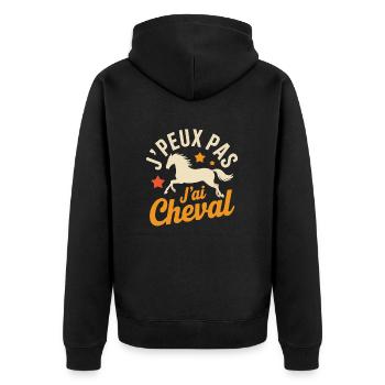 J'Peut Pas, J'Ai Cheval – Humor, Équestre, Kavalie - Unisex Premium Bio Zip Hoodie - Schwarz - Hinten - Nico (187cm)