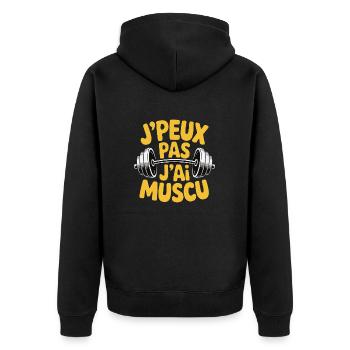 J’Peux Pas J’Ai Muscu – Humour Fitness & Haltères - Veste à capuche bio Premium Unisexe - noir - Dos - Nico (187cm)