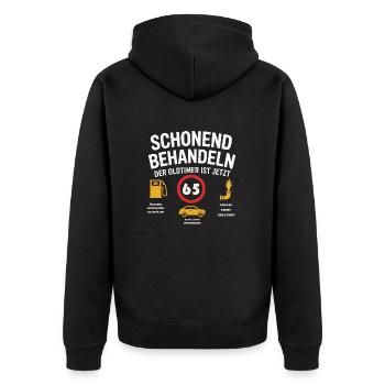 Oldtimer mit 65 – Lustiges Geburtstag Shirt - Unisex Premium Bio Zip Hoodie - Schwarz - Hinten - Nico (187cm)