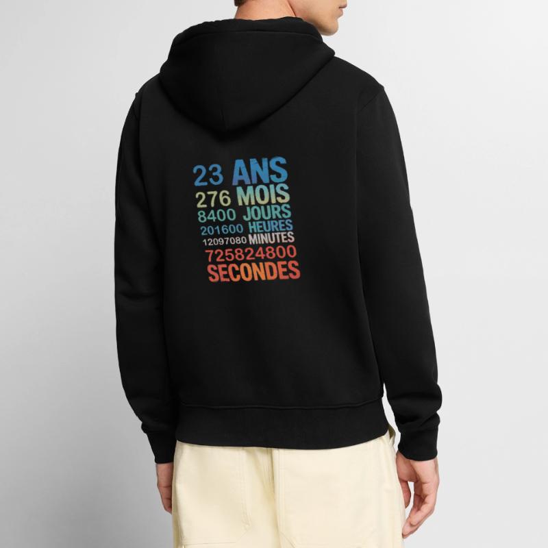 23 ans de vie – chaque seconde compte Unisex Premium Bio Zip Hoodie