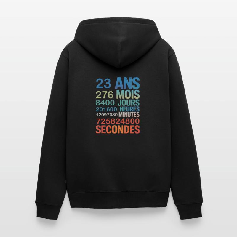 23 ans de vie – chaque seconde compte Unisex Premium Bio Zip Hoodie