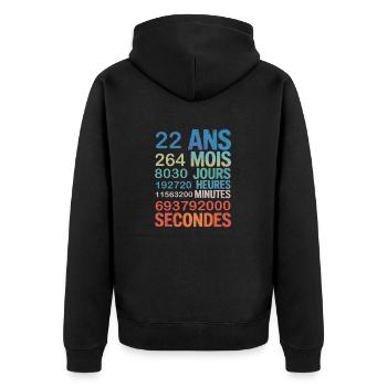 22 Ans en Secondes – Design Anniversaire Original - Unisex Premium Organic Zip Hoodie - black - Back - Nico (187cm)