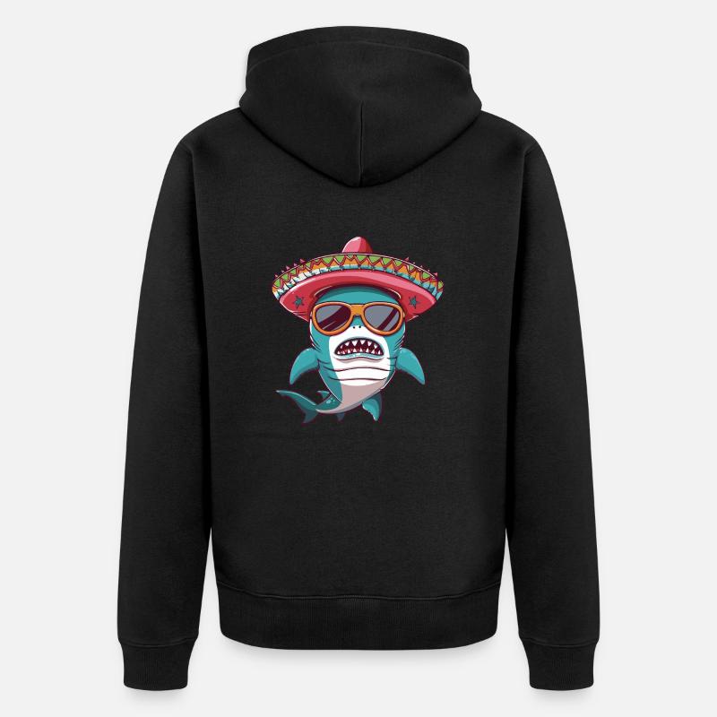 Requin Bande Dessinée Drôle Sombrero - Veste à capuche bio Premium Unisexe - noir