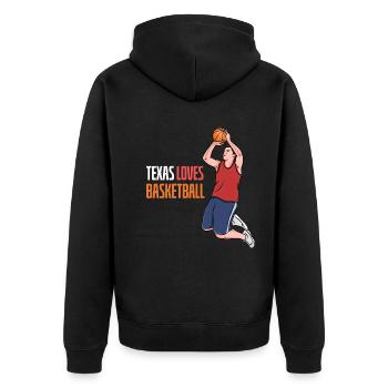 Texas basketball design for proud Texas fans - Unisex Premium Organic Zip Hoodie - black - Back - Nico (187cm)